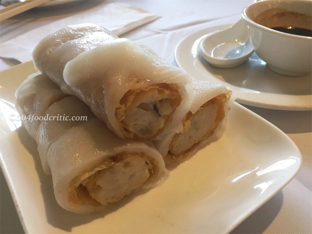 Kirin Restaurant Deep Fried Minced Fish and Chinese Mushroom Bean Curd Roll in Steamed Rice Roll