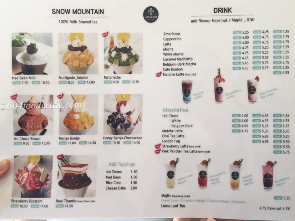 Passion8 Dessert Cafe Menu 1