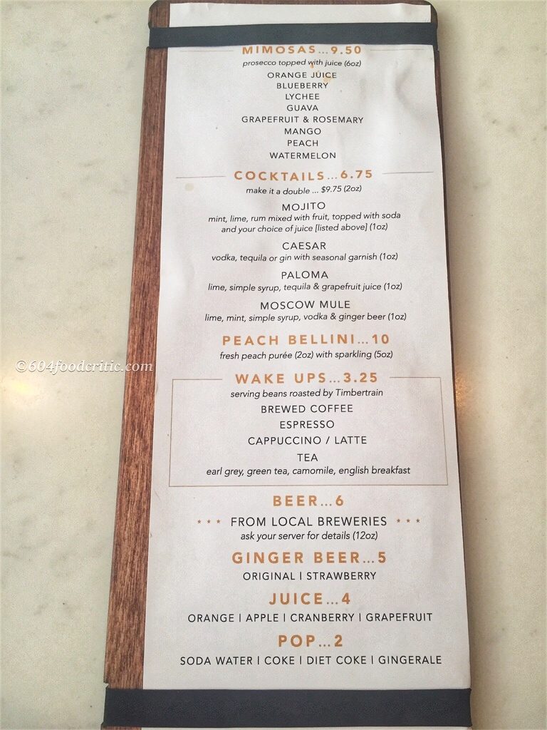 Egg and Co Brunch Drink Menu