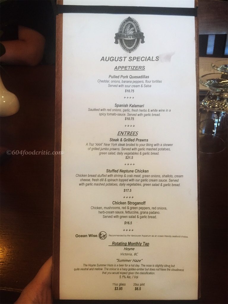 Martini's Restaurant Menu 1