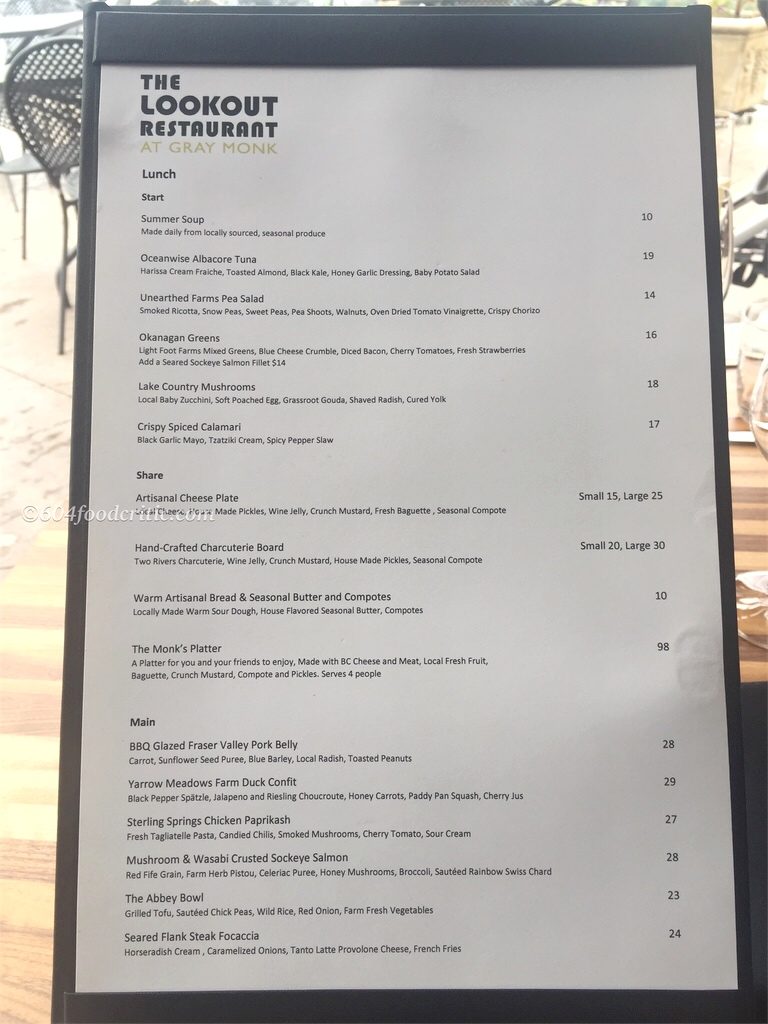 The Outlook Restaurant Menu 1