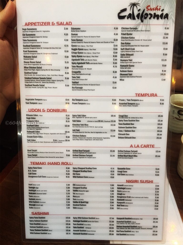 Sushi California popular fake Japanese Restaurant Menu 2