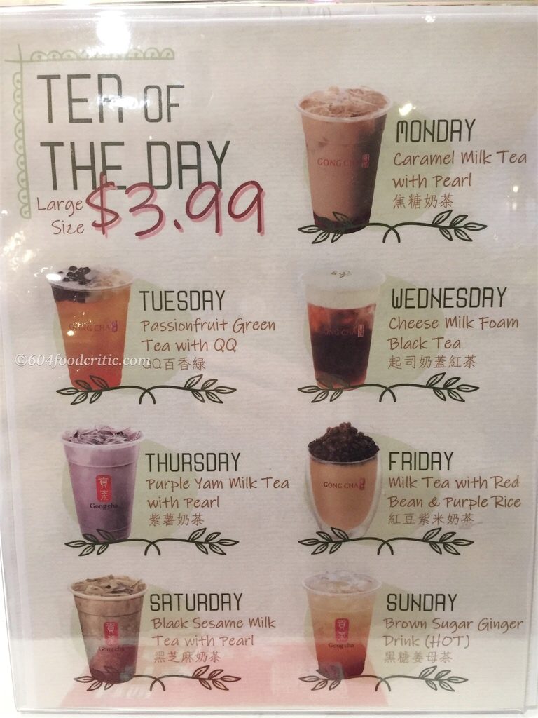 Gong Cha Franchise Taiwanese Bubble Tea Shop Special Menu