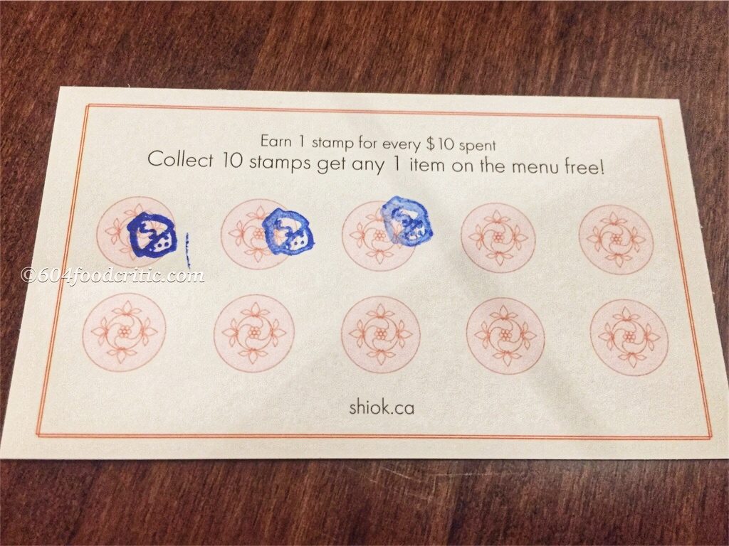 Shiok Authentic Singapore Restaurant Stamp Card