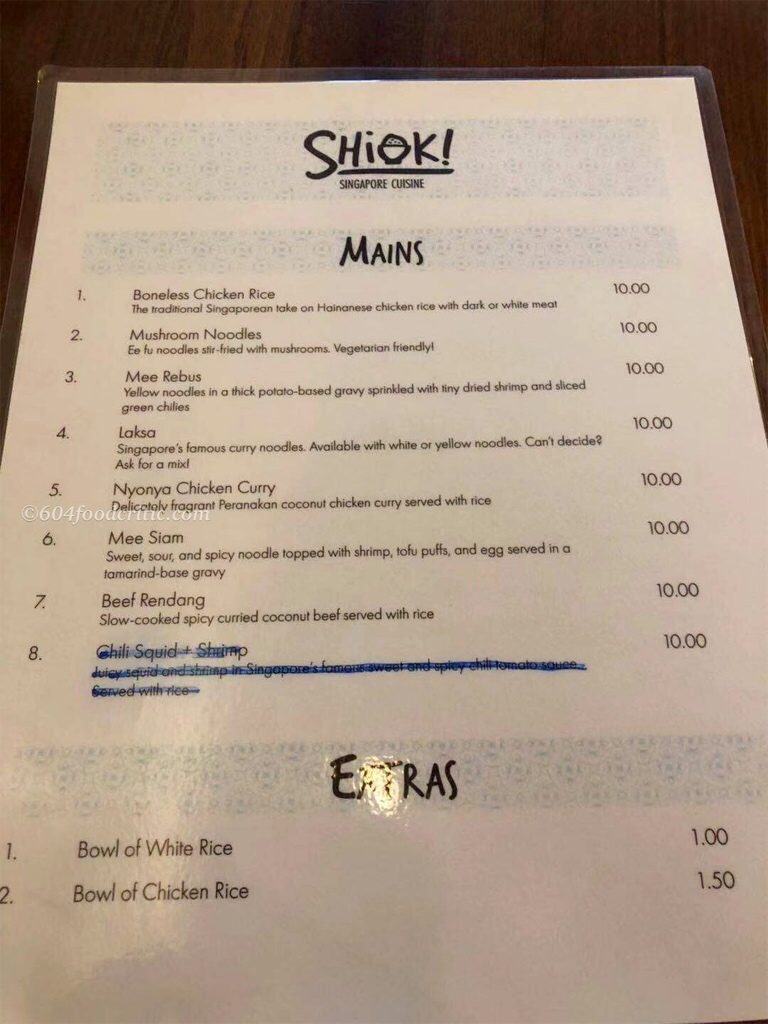 Shiok Authentic Singapore Restaurant Menu 1