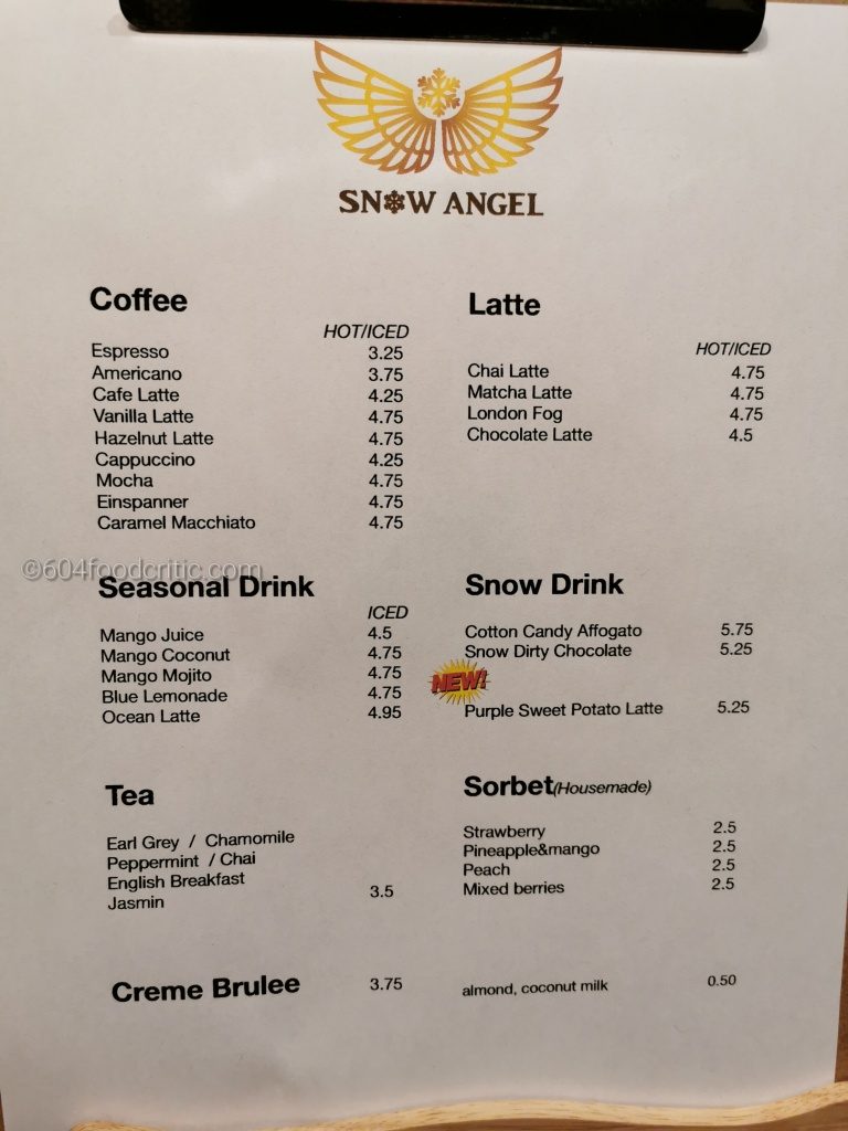 Snow Angel Cafe Menu