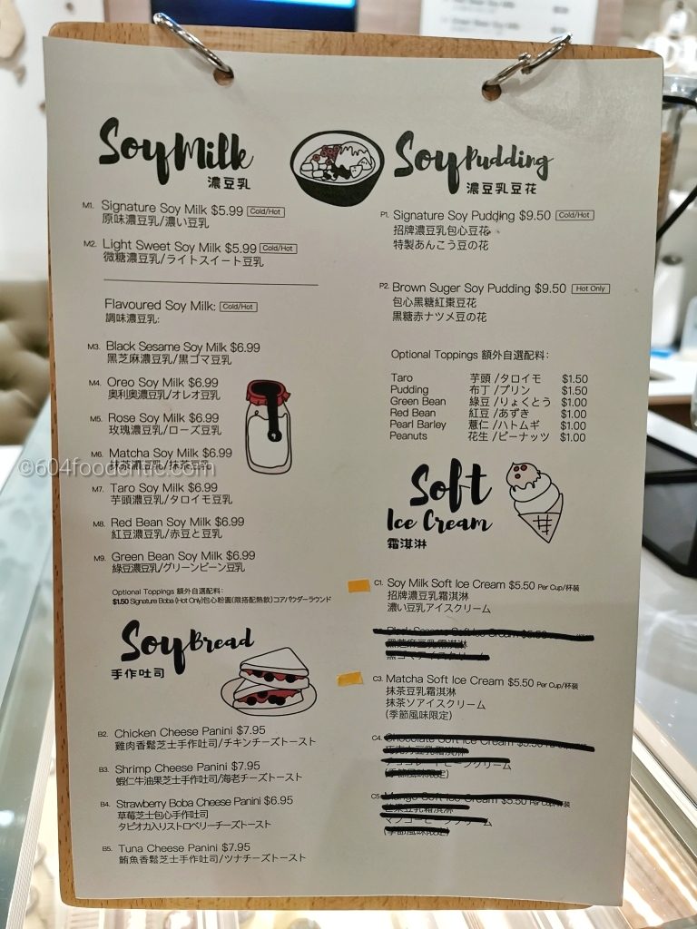 Soy Talk top quality soy dessert in Richmond Menu