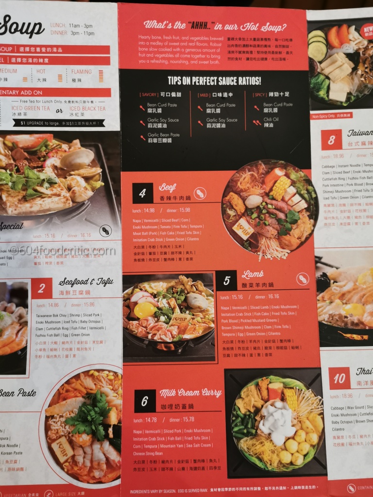 Boiling Point menu