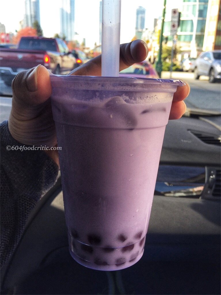 OneZo Tapioca worst bubble tea in metro Vancouver Taro Milk Tea with Purple Bubble