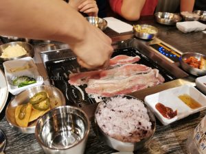 Sampal Korean BBQ pork grilling
