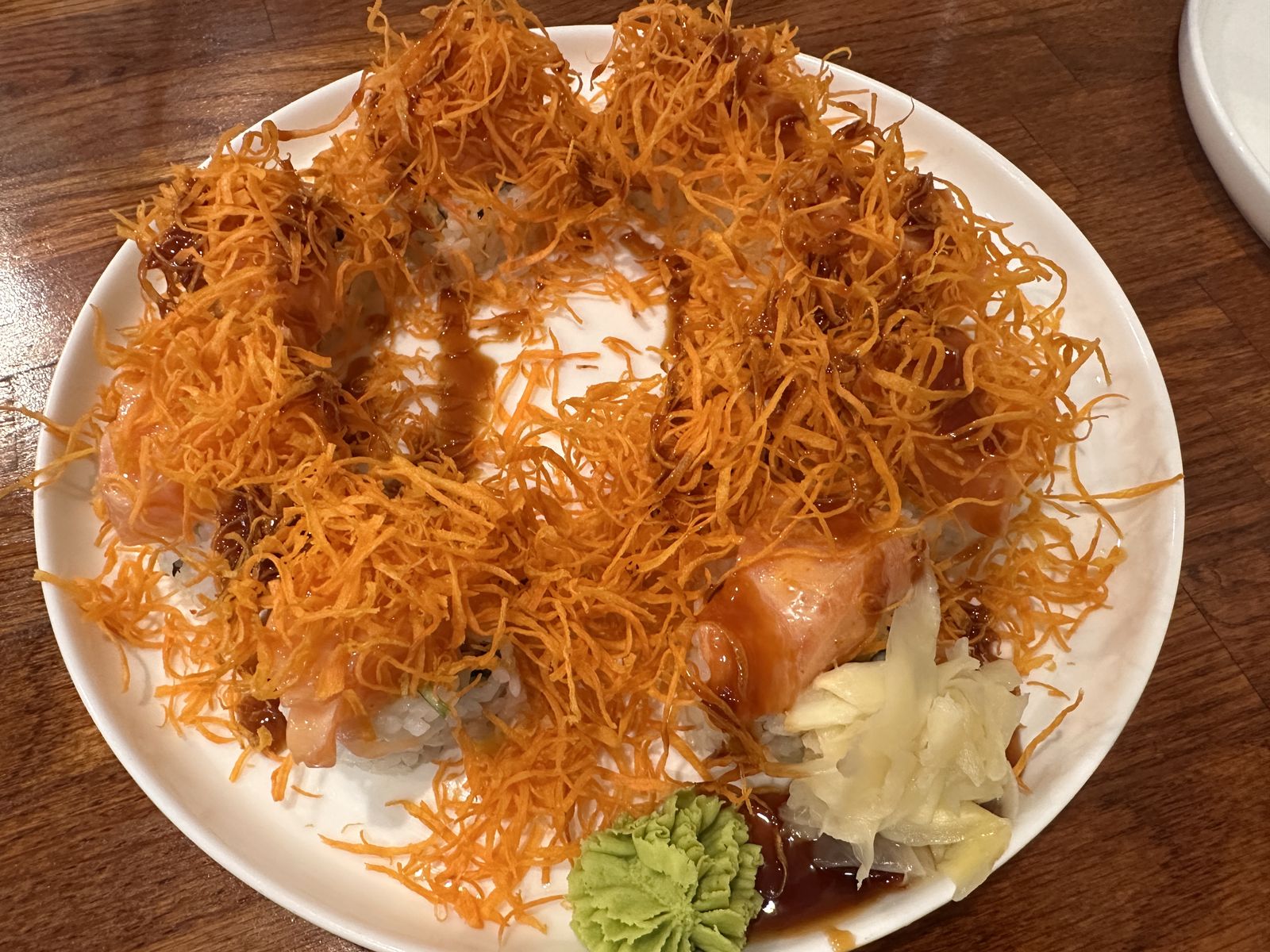 Good Roll, salmon under fried shredded yam