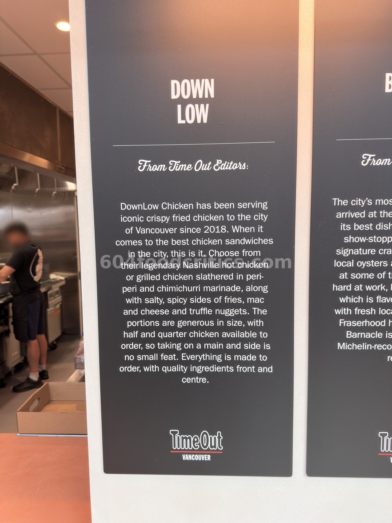 Time Out editors’ placard about DownLow Chicken at Time Out Market Vancouver
